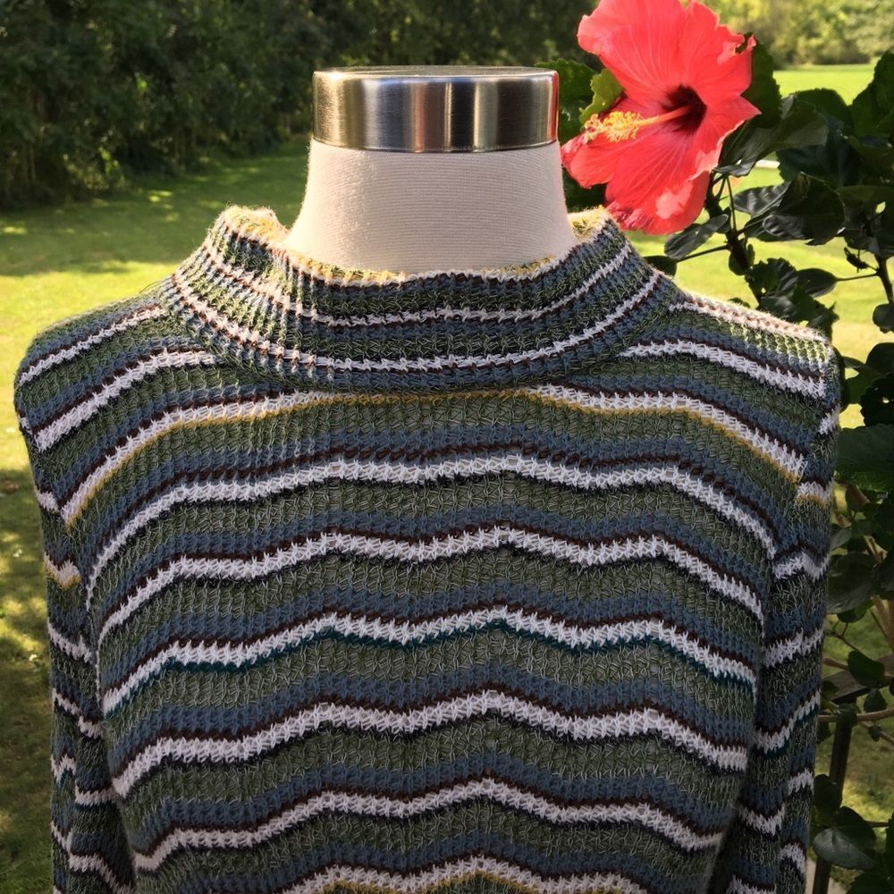 Free People ZigZag Chevron Knitted Multicolor Green Flare Sleeve Sweater Dress - Picture 7 of 10